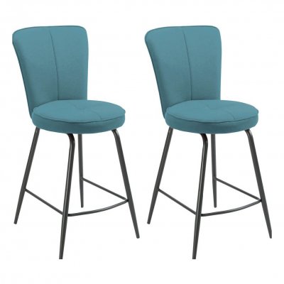 Lot de 2 tabourets de bar tissu bleu pieds m&eacute;tal anthracite