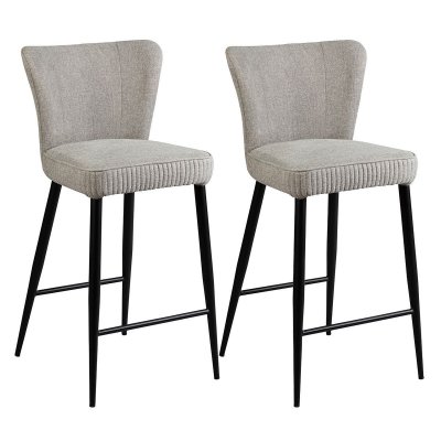Lot De 2 Tabourets De Bar Tissu Gris Clair Chin&eacute; Pieds M&eacute;tal Noir Mat - Maurine