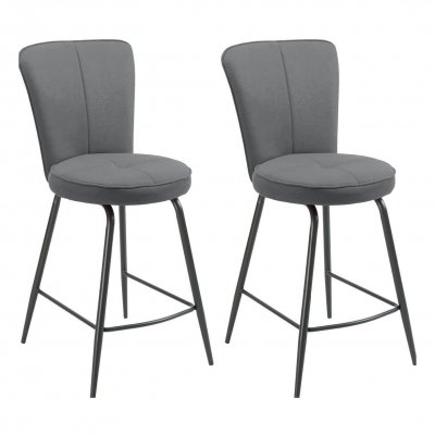 Lot de 2 tabourets de bar tissu gris pieds m&eacute;tal anthracite