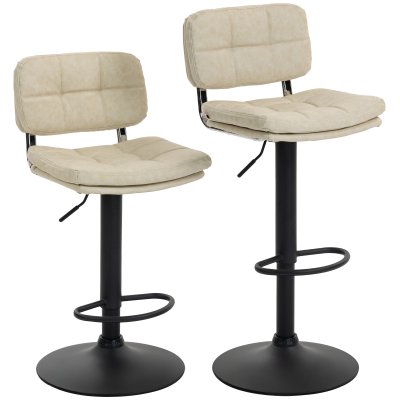 Lot de 2 tabourets de bar vintage capitonn&eacute; cr&egrave;me effet vieilli
