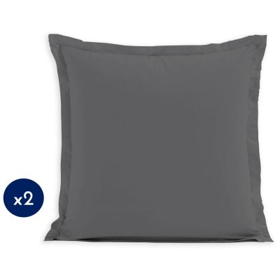 HOME LINGE PASSION Lot de 2 taies carr&eacute;es 100% coton - Gris Fonc&eacute; - 63x63 cm - Gris Fonc&eacute;