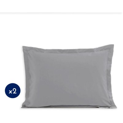 HOME LINGE PASSION Lot de 2 taies rectangulaires 100% coton - Gris Clair - 50x70 cm