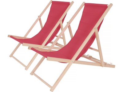 HABITAT ET JARDIN Lot de 2 transat en bois ""Chilienne"" - 107 x 56.5 x 81 cm - Rouge