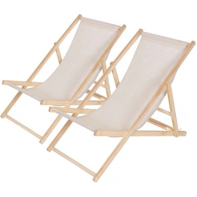 HABITAT ET JARDIN Lot de 2 transats en bois Chilienne - 107 x 56.5 x 81 cm - Ecru