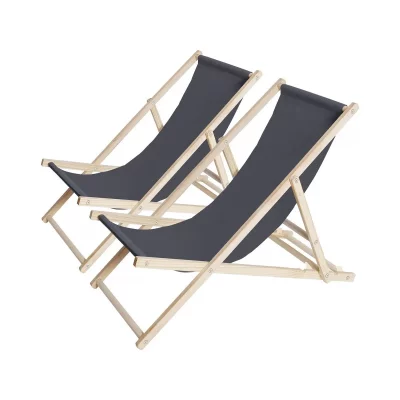HABITAT ET JARDIN Lot de 2 transats en bois ""Chilienne"" - 107 x 56.5 x 81 cm - Gris