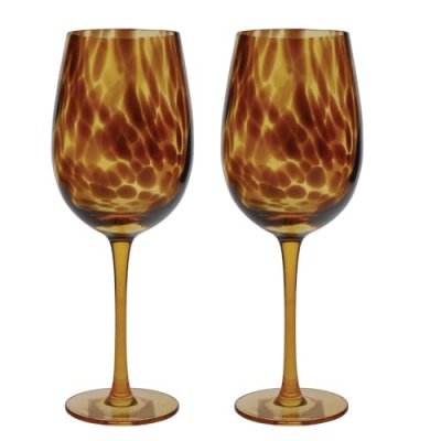 BARCRAFT Lot de 2 verres &agrave; vin &Eacute;caille de Tortue marron