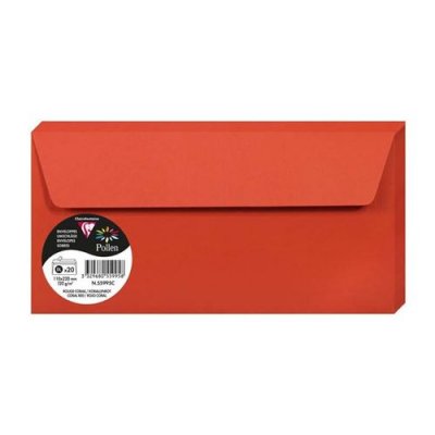POLLEN Lot de 20 enveloppes 110 x 220 -  - 120g - Rouge corail