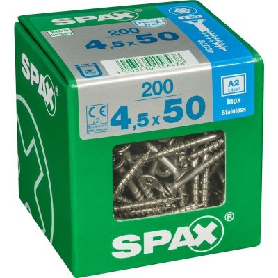 SPAX Lot de 200 vis inox t&ecirc;te frais&eacute;e torx , Diam.4.5 mm x L.50 mm
