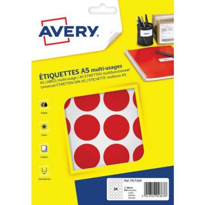 AVERY Lot de 240 pastilles autocollantes -  - Diam&egrave;tre 30 mm - Rouge