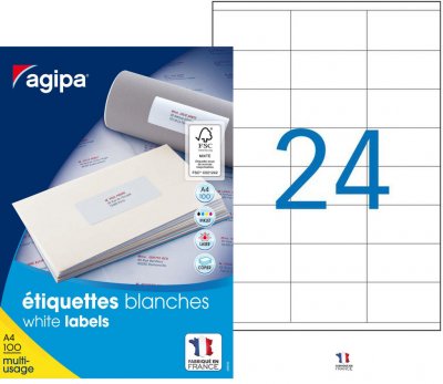 AGIPA Lot de 2400 &eacute;tiquettes multi-usage -  - 70 x 36 mm - Blanches