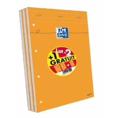 OXFORD Lot de 3 blocs notes 21x31,5cm 160 pages agraf&eacute;s perfor&eacute;es 80g Seyes orange