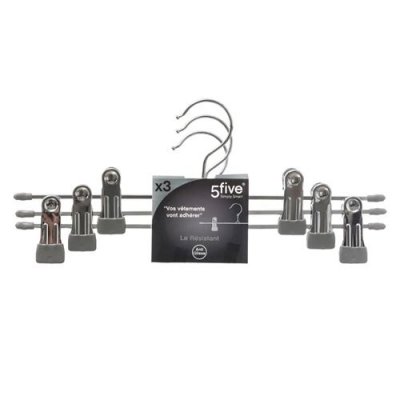 PARIS PRIX Lot de 3 cintres pinces - M&eacute;tal - Gris