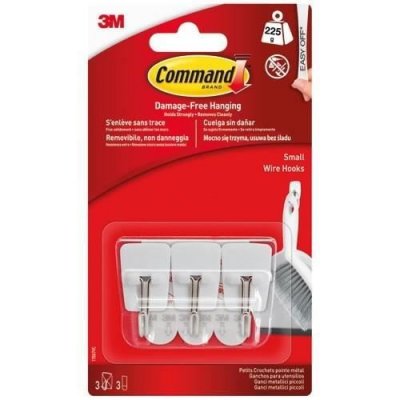 Lot de 3 crochets adh&eacute;sif Plastique pointe m&eacute;tal, COMMAND 0.225 kg