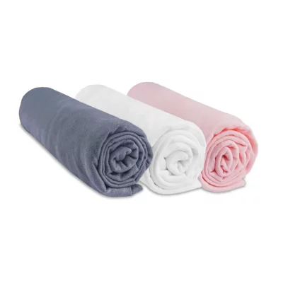 EASY DORT Lot de 3 draps housse Coton - 60x120 - gris blanc rose