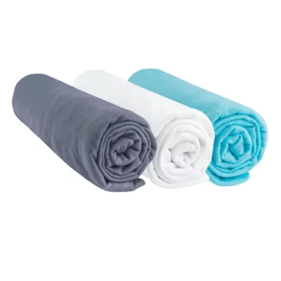 Lot de 3 draps housse Coton - 60x120 - gris blanc turquoise