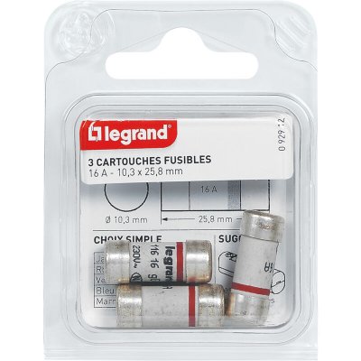 LEGRAND Lot de 3 fusibles c&eacute;ramique 16 A, 10.3 x 25.8 mm c&eacute;ramique