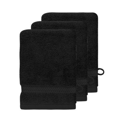 SENSEI MAISON Lot de 3 gants de toilette 550gr/m&sup2; noir 16x22 cm