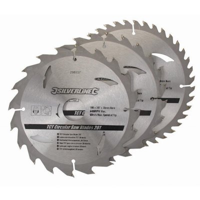 SILVERLINE Lot de 3 lames TCT &Oslash;184 mm Al&eacute;sage 30 mm - 20, 24 et 40 dents - 801292