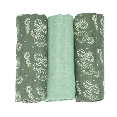 TROIS KILOS SEPT Lot de 3 langes en mousseline de coton Feuille (70 x 70 cm)