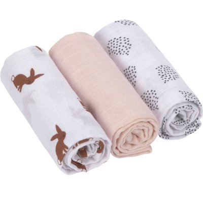 LASSIG Lot de 3 langes en mousseline Little Forest Lapin (60 x 60 cm)