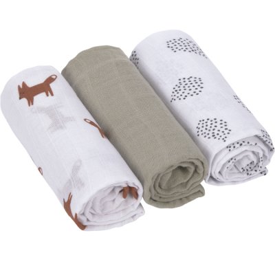 LASSIG Lot de 3 langes en mousseline Little Forest Renard (60 x 60 cm)