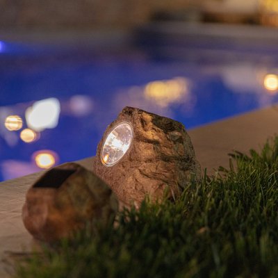 LUMISKY Lot de 3 rochers solaires ROCKY BROWN Marron Plastique H14cm