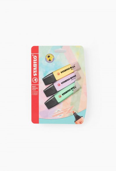 STABILO Lot de 3 surligneurs BOSS ORIGINAL Pastel jaune + lilas + menthe