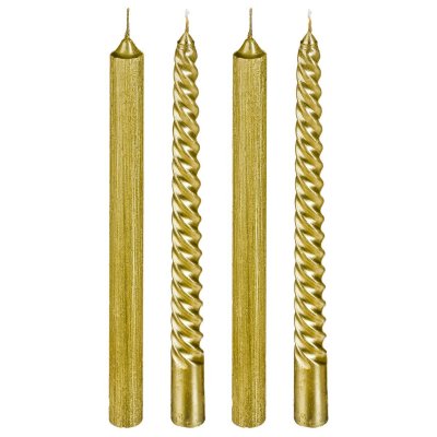 FEERIC LIGHTS & CHRISTMAS Lot de 4 Bougies B&acirc;tons paillet&eacute; et twist&eacute; Or H 25 cm