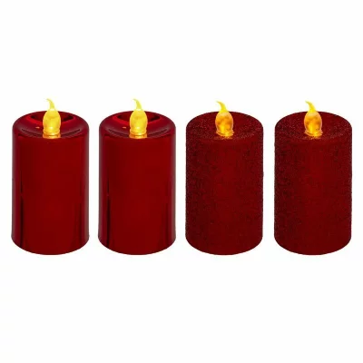 GENERIQUE Lot de 4 Bougies lumineuses Rouge paillet&eacute; et Rouge m&eacute;tallis&eacute; H 7.5 cm