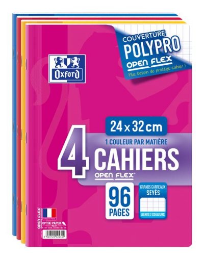 OXFORD Lot de 4 cahiers  Openflex grands carreaux 24x32 cm