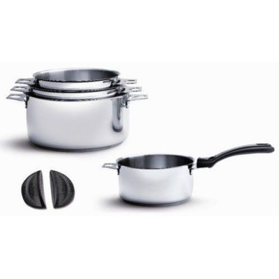 DE BUYER Lot de 4 casseroles faitouts 14, 16, 18 et 20 cm et queue amovible