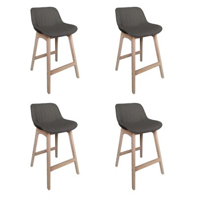 Lot de 4 chaises d'ilot 65 cm en ch&ecirc;ne et Assise Tissu Gris fonc&eacute; Mellow
