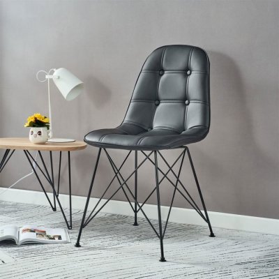 Lot de 4 chaises IMRAN, en synth&eacute;tique noir