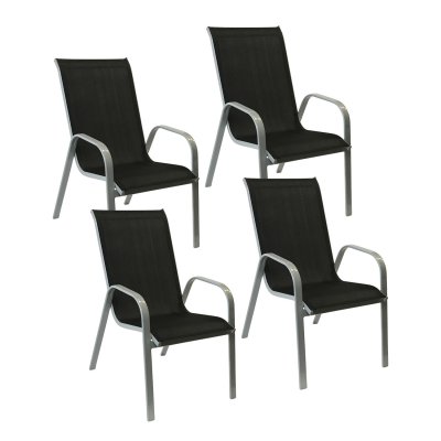 HAPPY GARDEN Lot de 4 chaises marbella en textil&egrave;ne noir - aluminium gris - Noir