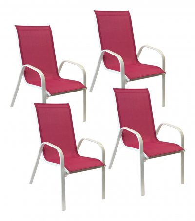 HAPPY GARDEN Lot de 4 chaises marbella en textil&egrave;ne rose - aluminium blanc - Rose