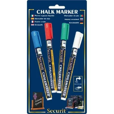 SECURIT Lot de 4 feutres craie coloris assortis