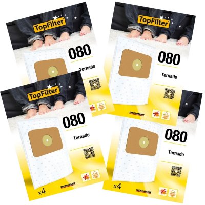 TOP FILTER Lot de 4 packs de 4 sacs aspirateur 64080 Tornado Premium ref 9997850