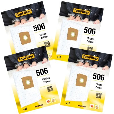 TOP FILTER Lot de 4 packs de 4 sacs aspirateur 64506 pour Zelmer et Elcotec Premium ref 9994750