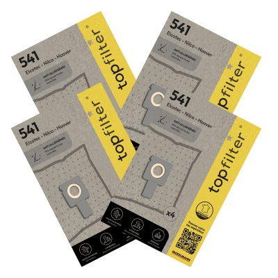 TOP FILTER Lot de 4 packs de 4 sacs aspirateur 64541 pour Hoover et Elcotec Premium ref 9994650