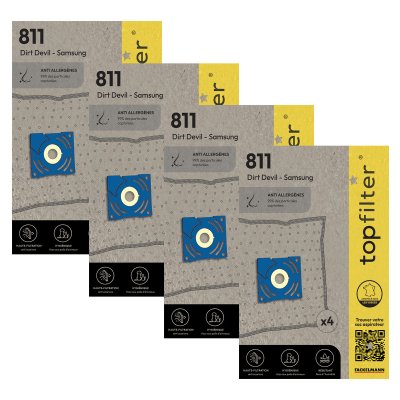 TOP FILTER Lot de 4 packs de 4 sacs aspirateur 64811 Samsung et Dirt Devil Premium ref 9997350