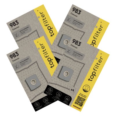 TOP FILTER Lot de 4 packs de 4 sacs aspirateur 64983 pour Daewoo Premium ref 9994450