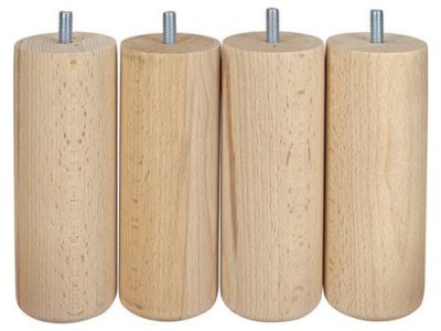 Lot de 4 pieds de lit cylindriques en h&ecirc;tre brut