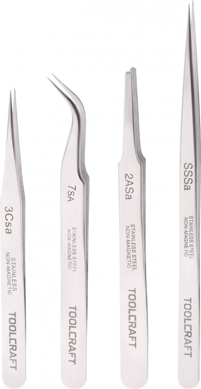 TOOLCRAFT Lot de 4 pincettes en acier inoxydable