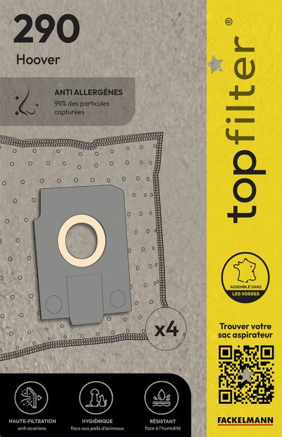 TOP FILTER Lot de 4 sacs aspirateur hoover alpina topfilter premium ref. 64290