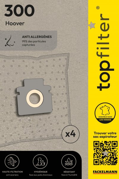 TOP FILTER Lot de 4 sacs aspirateur Hoover TopFilter Premium 64300 