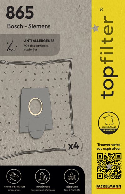TOP FILTER Lot de 4 sacs aspirateur pour bosch topfilter premium ref. 64865 64865
