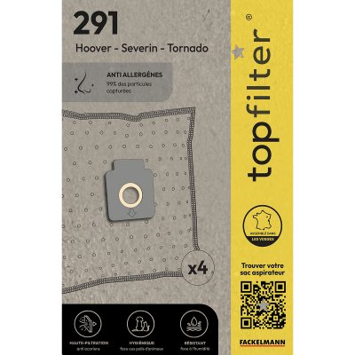 TOP FILTER Lot de 4 sacs aspirateur pour Hoover TopFilter Premium ref. 64291