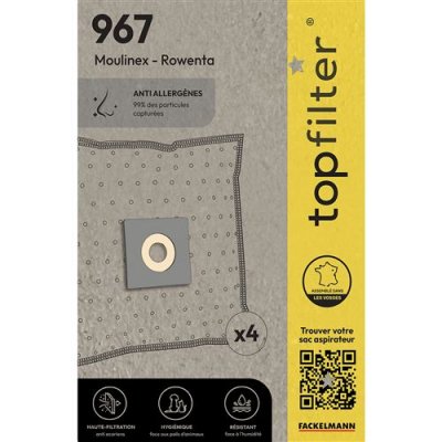 TOP FILTER Lot de 4 sacs aspirateur pour Moulinex TopFilter Premium ref. 64967