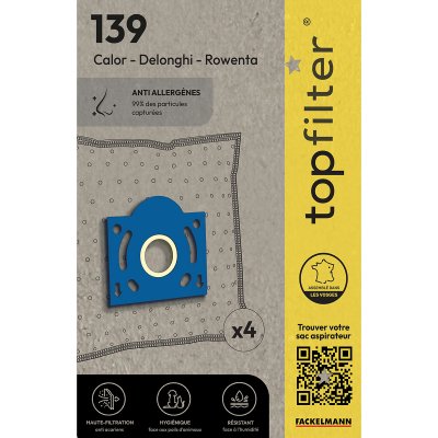 TOPFILTER Lot de 4 sacs aspirateur pour rowenta  premium ref. 64139