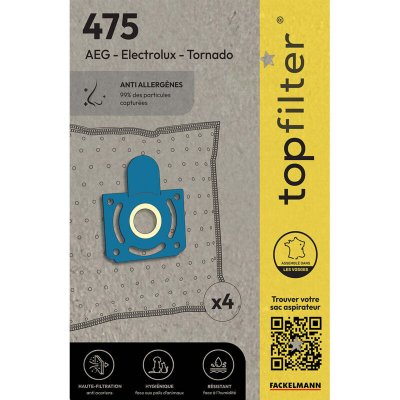 TOPFILTER Lot de 4 sacs aspirateur tornado et aeg  premium ref. 64475